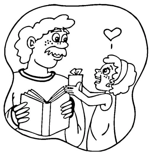 Coloring page daughter gives dad a gift